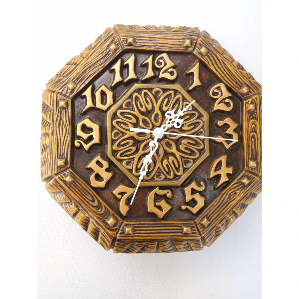 Arnel's Wall Clock Brown Vintage Mid Century Ceramic Octagon Faux Wood Grain